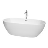 Wyndham WCBTK156171ATP11PC Juno 71 Inch Freestanding Bathtub in White with Floor Mounted Faucet, Drain and Overflow Trim in Polished Chrome