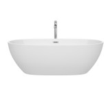 Wyndham WCBTK156171ATP11PC Juno 71 Inch Freestanding Bathtub in White with Floor Mounted Faucet, Drain and Overflow Trim in Polished Chrome