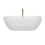 Wyndham WCBTK156171PCATPGD Juno 71 Inch Freestanding Bathtub in White with Polished Chrome Trim and Floor Mounted Faucet in Brushed Gold