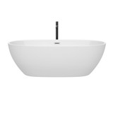 Wyndham WCBTK156171PCATPBK Juno 71 Inch Freestanding Bathtub in White with Polished Chrome Trim and Floor Mounted Faucet in Matte Black