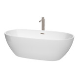 Wyndham WCBTK156171ATP11BN Juno 71 Inch Freestanding Bathtub in White with Floor Mounted Faucet, Drain and Overflow Trim in Brushed Nickel