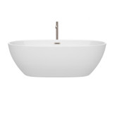 Wyndham WCBTK156171ATP11BN Juno 71 Inch Freestanding Bathtub in White with Floor Mounted Faucet, Drain and Overflow Trim in Brushed Nickel