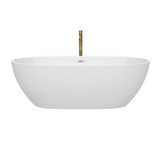 Wyndham WCBTK156171SWATPGD Juno 71 Inch Freestanding Bathtub in White with Shiny White Trim and Floor Mounted Faucet in Brushed Gold