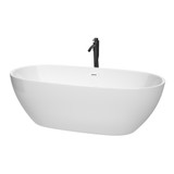Wyndham WCBTK156171SWATPBK Juno 71 Inch Freestanding Bathtub in White with Shiny White Trim and Floor Mounted Faucet in Matte Black