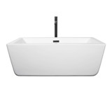 Wyndham WCOBT100559MBATPBK Laura 59 Inch Freestanding Bathtub in White with Floor Mounted Faucet, Drain and Overflow Trim in Matte Black