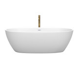 Wyndham WCBTE306171MWSWATPGD Juno 71 Inch Freestanding Bathtub in Matte White with Shiny White Trim and Floor Mounted Faucet in Brushed Gold