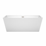 Wyndham WCBTK151463BNTRIM Sara 63 Inch Freestanding Bathtub in White with Brushed Nickel Drain and Overflow Trim