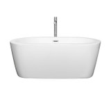 Wyndham WCOBT100360ATP11PC Mermaid 60 Inch Freestanding Bathtub in White with Floor Mounted Faucet, Drain and Overflow Trim in Polished Chrome