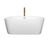 Wyndham WCOBT100360PCATPGD Mermaid 60 Inch Freestanding Bathtub in White with Polished Chrome Trim and Floor Mounted Faucet in Brushed Gold