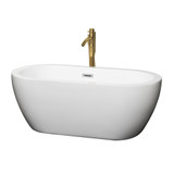 Wyndham WCOBT100260PCATPGD Soho 60 Inch Freestanding Bathtub in White with Polished Chrome Trim and Floor Mounted Faucet in Brushed Gold
