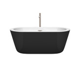 Wyndham WCOBT100360BKATP11BN Mermaid 60 Inch Freestanding Bathtub in Black with White Interior with Floor Mounted Faucet, Drain and Overflow Trim in Brushed Nickel