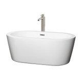 Wyndham WCOBT100360ATP11BN Mermaid 60 Inch Freestanding Bathtub in White with Floor Mounted Faucet, Drain and Overflow Trim in Brushed Nickel