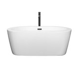 Wyndham WCOBT100360MBATPBK Mermaid 60 Inch Freestanding Bathtub in White with Floor Mounted Faucet, Drain and Overflow Trim in Matte Black
