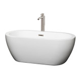 Wyndham WCOBT100260ATP11BN Soho 60 Inch Freestanding Bathtub in White with Floor Mounted Faucet, Drain and Overflow Trim in Brushed Nickel