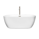 Wyndham WCOBT100260ATP11BN Soho 60 Inch Freestanding Bathtub in White with Floor Mounted Faucet, Drain and Overflow Trim in Brushed Nickel