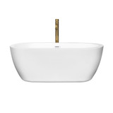 Wyndham WCOBT100260SWATPGD Soho 60 Inch Freestanding Bathtub in White with Shiny White Trim and Floor Mounted Faucet in Brushed Gold