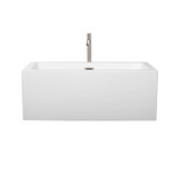Wyndham WCOBT101160ATP11BN Melody 60 Inch Freestanding Bathtub in White with Floor Mounted Faucet, Drain and Overflow Trim in Brushed Nickel