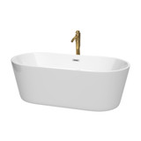 Wyndham WCOBT101267PCATPGD Carissa 67 Inch Freestanding Bathtub in White with Polished Chrome Trim and Floor Mounted Faucet in Brushed Gold