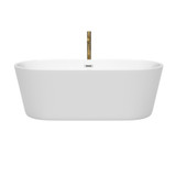 Wyndham WCOBT101267PCATPGD Carissa 67 Inch Freestanding Bathtub in White with Polished Chrome Trim and Floor Mounted Faucet in Brushed Gold