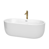 Wyndham WCOBT101367PCATPGD Juliette 67 Inch Freestanding Bathtub in White with Polished Chrome Trim and Floor Mounted Faucet in Brushed Gold