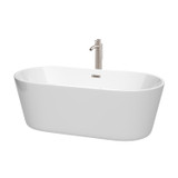 Wyndham WCOBT101267ATP11BN Carissa 67 Inch Freestanding Bathtub in White with Floor Mounted Faucet, Drain and Overflow Trim in Brushed Nickel