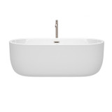 Wyndham WCOBT101367ATP11BN Juliette 67 Inch Freestanding Bathtub in White with Floor Mounted Faucet, Drain and Overflow Trim in Brushed Nickel