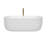 Wyndham WCOBT101367SWATPGD Juliette 67 Inch Freestanding Bathtub in White with Shiny White Trim and Floor Mounted Faucet in Brushed Gold