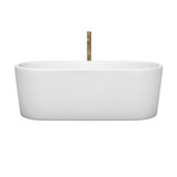 Wyndham WCBTK151167PCATPGD Ursula 67 Inch Freestanding Bathtub in White with Polished Chrome Trim and Floor Mounted Faucet in Brushed Gold