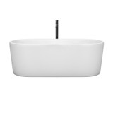 Wyndham WCBTK151167PCATPBK Ursula 67 Inch Freestanding Bathtub in White with Polished Chrome Trim and Floor Mounted Faucet in Matte Black