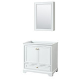 Wyndham WCS202036SWGCXSXXMED Deborah 36 Inch Single Bathroom Vanity in White, No Countertop, No Sink, Brushed Gold Trim, Medicine Cabinet