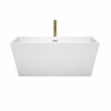 Wyndham WCBTK151459PCATPGD Sara 59 Inch Freestanding Bathtub in White with Polished Chrome Trim and Floor Mounted Faucet in Brushed Gold