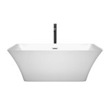 Wyndham WCBTK150459PCATPBK Tiffany 59 Inch Freestanding Bathtub in White with Polished Chrome Trim and Floor Mounted Faucet in Matte Black