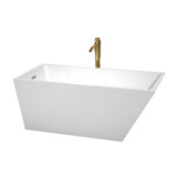 Wyndham WCBTK150159PCATPGD Hannah 59 Inch Freestanding Bathtub in White with Polished Chrome Trim and Floor Mounted Faucet in Brushed Gold