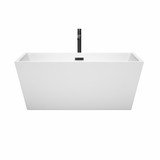 Wyndham WCBTK151459MBATPBK Sara 59 Inch Freestanding Bathtub in White with Floor Mounted Faucet, Drain and Overflow Trim in Matte Black
