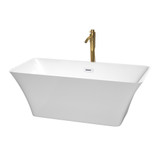 Wyndham WCBTK150459SWATPGD Tiffany 59 Inch Freestanding Bathtub in White with Shiny White Trim and Floor Mounted Faucet in Brushed Gold