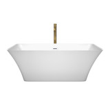 Wyndham WCBTK150459SWATPGD Tiffany 59 Inch Freestanding Bathtub in White with Shiny White Trim and Floor Mounted Faucet in Brushed Gold