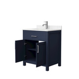 Wyndham WCG242430SBNCCUNSMXX Beckett 30 Inch Single Bathroom Vanity in Dark Blue, Carrara Cultured Marble Countertop, Undermount Square Sink, Brushed Nickel Trim