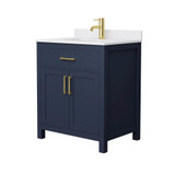 Wyndham WCG242430SBLWCUNSMXX Beckett 30 Inch Single Bathroom Vanity in Dark Blue, White Cultured Marble Countertop, Undermount Square Sink, Brushed Gold Trim