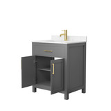 Wyndham WCG242430SGGCCUNSMXX Beckett 30 Inch Single Bathroom Vanity in Dark Gray, Carrara Cultured Marble Countertop, Undermount Square Sink, Brushed Gold Trim