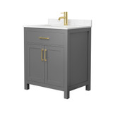 Wyndham WCG242430SGGCCUNSMXX Beckett 30 Inch Single Bathroom Vanity in Dark Gray, Carrara Cultured Marble Countertop, Undermount Square Sink, Brushed Gold Trim