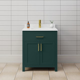Wyndham WCG242430SGGCCUNSMXX Beckett 30 Inch Single Bathroom Vanity in Dark Gray, Carrara Cultured Marble Countertop, Undermount Square Sink, Brushed Gold Trim