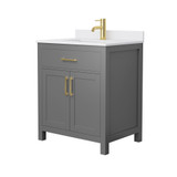 Wyndham WCG242430SGGWCUNSMXX Beckett 30 Inch Single Bathroom Vanity in Dark Gray, White Cultured Marble Countertop, Undermount Square Sink, Brushed Gold Trim