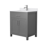 Wyndham WCG242430SKGWCUNSMXX Beckett 30 Inch Single Bathroom Vanity in Dark Gray, White Cultured Marble Countertop, Undermount Square Sink, Brushed Nickel Trim