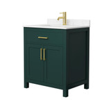 Wyndham WCG242430SGDCCUNSMXX Beckett 30 Inch Single Bathroom Vanity in Green, Carrara Cultured Marble Countertop, Undermount Square Sink, Brushed Gold Trim