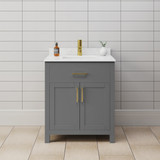Wyndham WCG242430SGDCCUNSMXX Beckett 30 Inch Single Bathroom Vanity in Green, Carrara Cultured Marble Countertop, Undermount Square Sink, Brushed Gold Trim