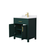 Wyndham WCG242430SGDWCUNSMXX Beckett 30 Inch Single Bathroom Vanity in Green, White Cultured Marble Countertop, Undermount Square Sink, Brushed Gold Trim