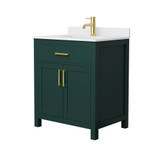Wyndham WCG242430SGDWCUNSMXX Beckett 30 Inch Single Bathroom Vanity in Green, White Cultured Marble Countertop, Undermount Square Sink, Brushed Gold Trim