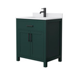Wyndham WCG242430SGKWCUNSMXX Beckett 30 Inch Single Bathroom Vanity in Green, White Cultured Marble Countertop, Undermount Square Sink, Matte Black Trim