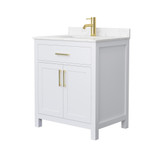 Wyndham WCG242430SWGCCUNSMXX Beckett 30 Inch Single Bathroom Vanity in White, Carrara Cultured Marble Countertop, Undermount Square Sink, Brushed Gold Trim