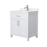 Wyndham WCG242430SWHCCUNSMXX Beckett 30 Inch Single Bathroom Vanity in White, Carrara Cultured Marble Countertop, Undermount Square Sink, Brushed Nickel Trim